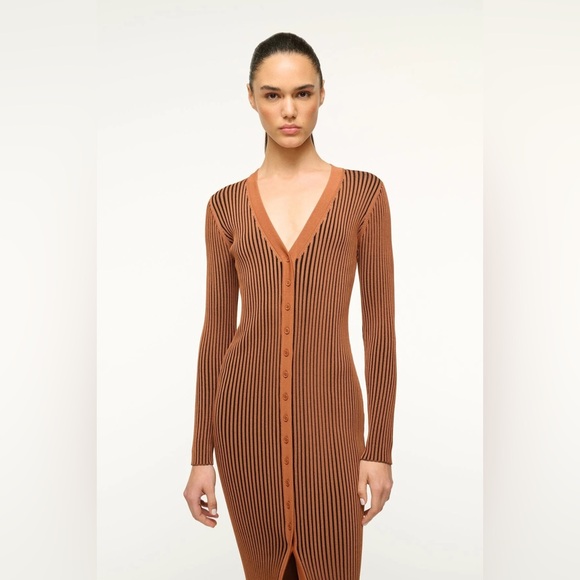 STAUD Tan & Black Shoko Midi Dress